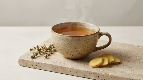 Eine dampfende Tasse Ingwertee