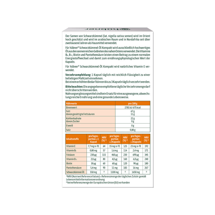 Hübner Schwarzkümmel-Öl Kompakt (30 Kapseln)