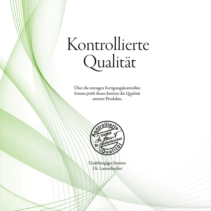 Zertifikatsgrafik mit Prüfsiegel des unabhängigen Instituts Dr. Lautenbacher – Hinweis auf streng kontrollierte Qualität der sovita Produkte