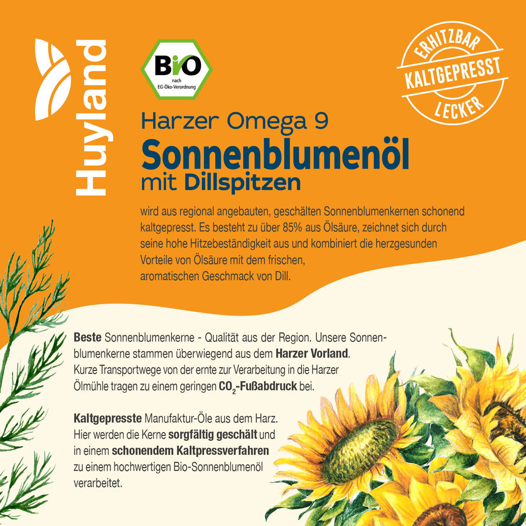 Huyland Harzer Bio Sonnenblumenöl mit Dillspitzen (250 ml)
