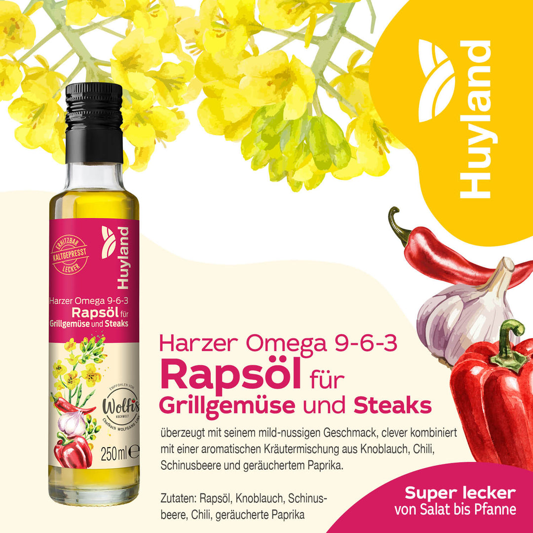 Huyland Harzer Rapsöl für Grillgemüse und Steaks (250 ml)