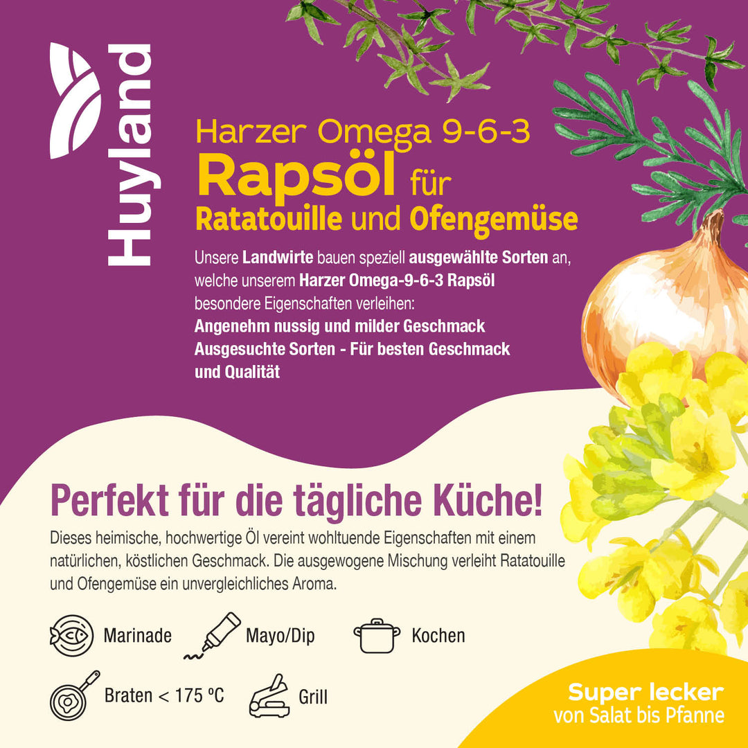 Huyland Harzer Rapsöl für Ratatouille und Ofengemüse (250 ml)