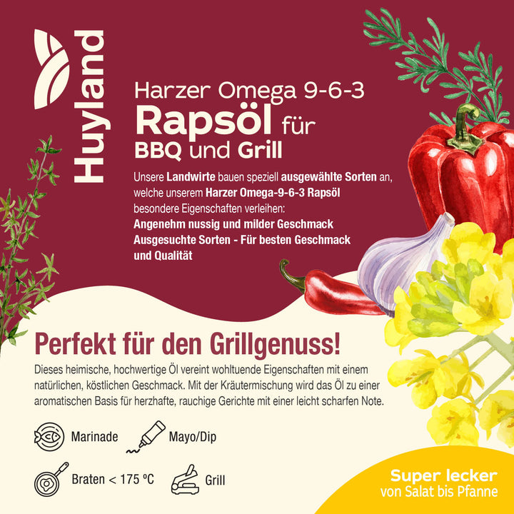 Huyland Harzer Rapsöl für BBQ und Grill (250 ml)
