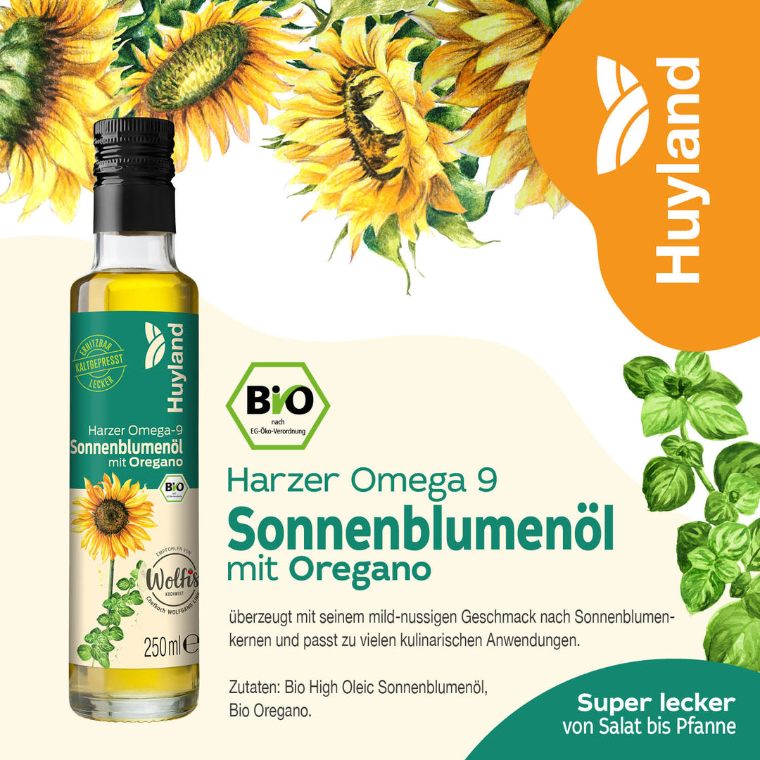 Huyland Harzer Bio Sonnenblumenöl mit Oregano (250 ml)