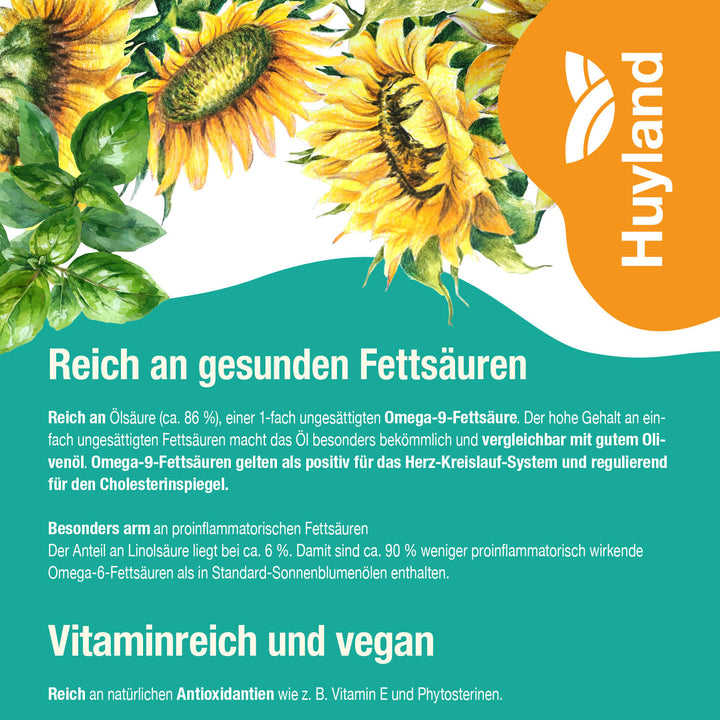 Huyland Harzer Bio Sonnenblumenöl mit Basilikum (250 ml)