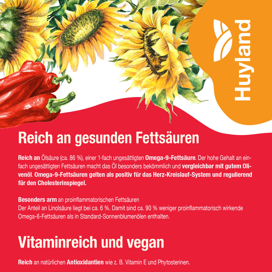Huyland Harzer Bio Sonnenblumenöl mit Chili (250 ml)