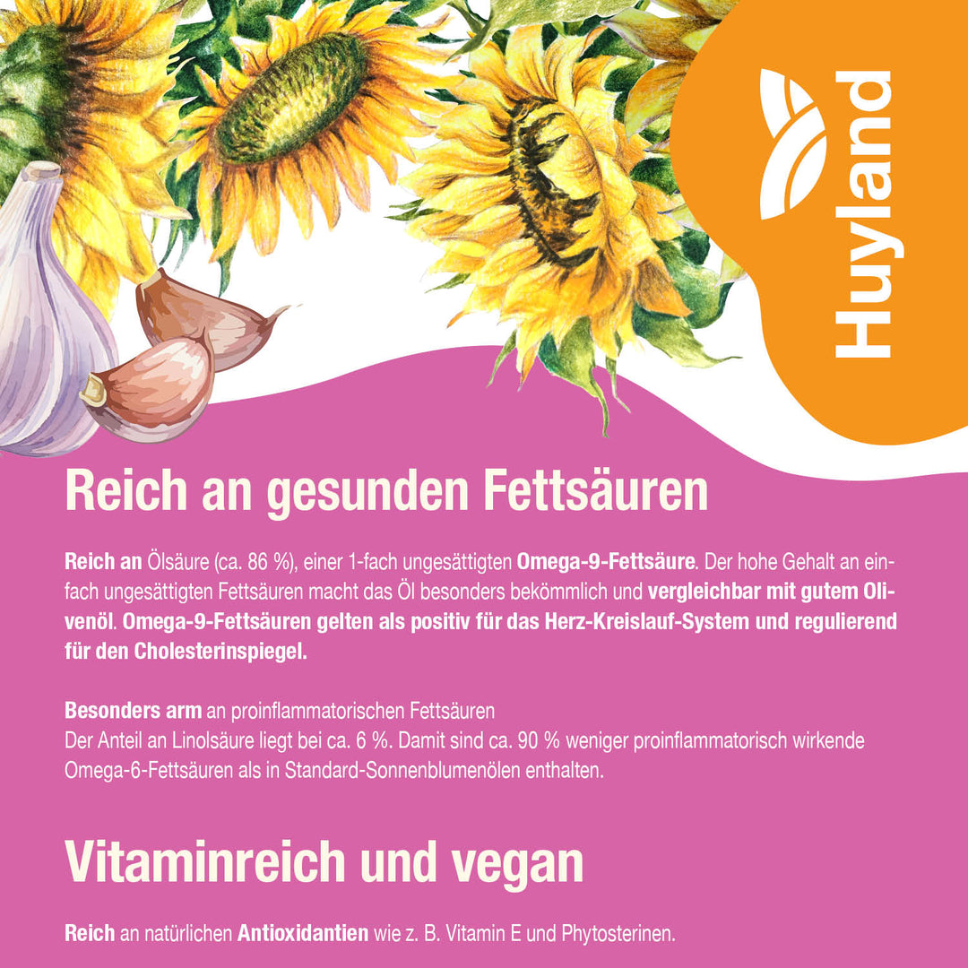 Huyland Harzer Bio Sonnenblumenöl mit Knoblauch (250 ml)