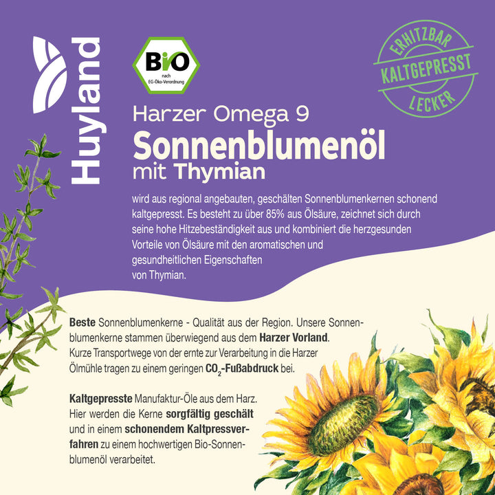 Huyland Harzer Bio Sonnenblumenöl mit Thymian (250 ml)