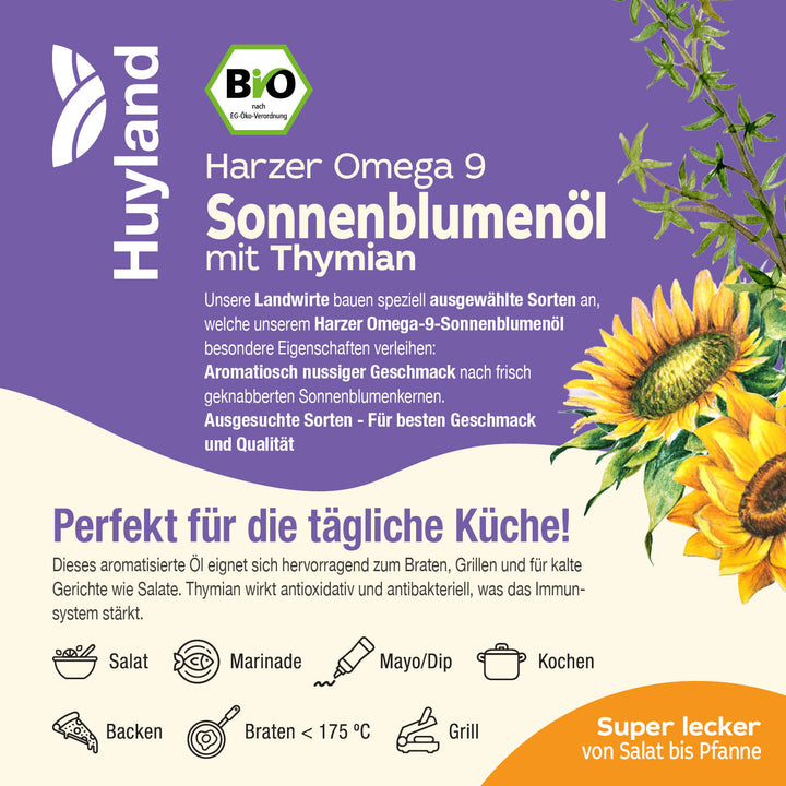 Huyland Harzer Bio Sonnenblumenöl mit Thymian (250 ml)