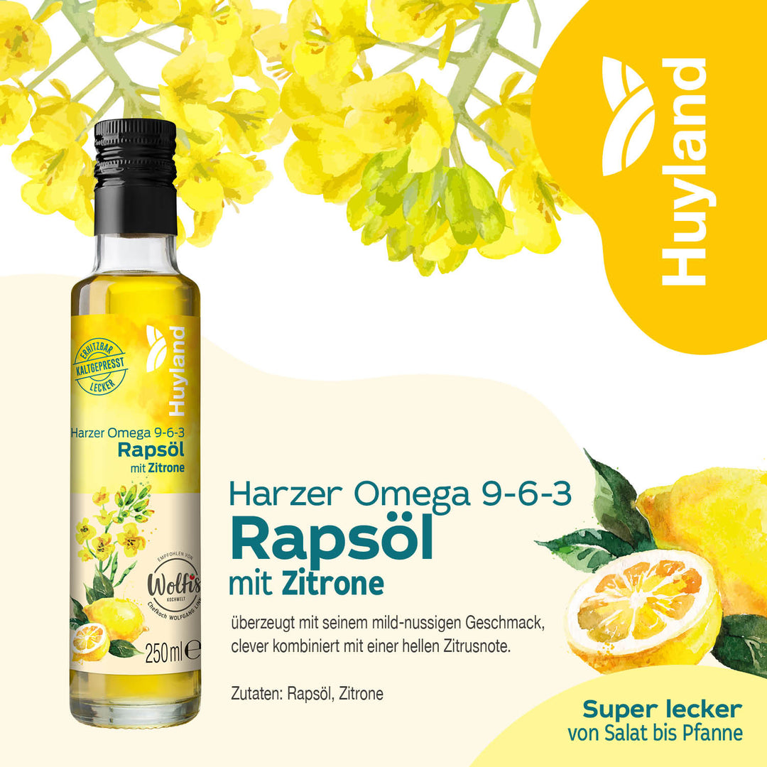 Huyland Harzer Rapsöl mit Zitrone (250 ml)