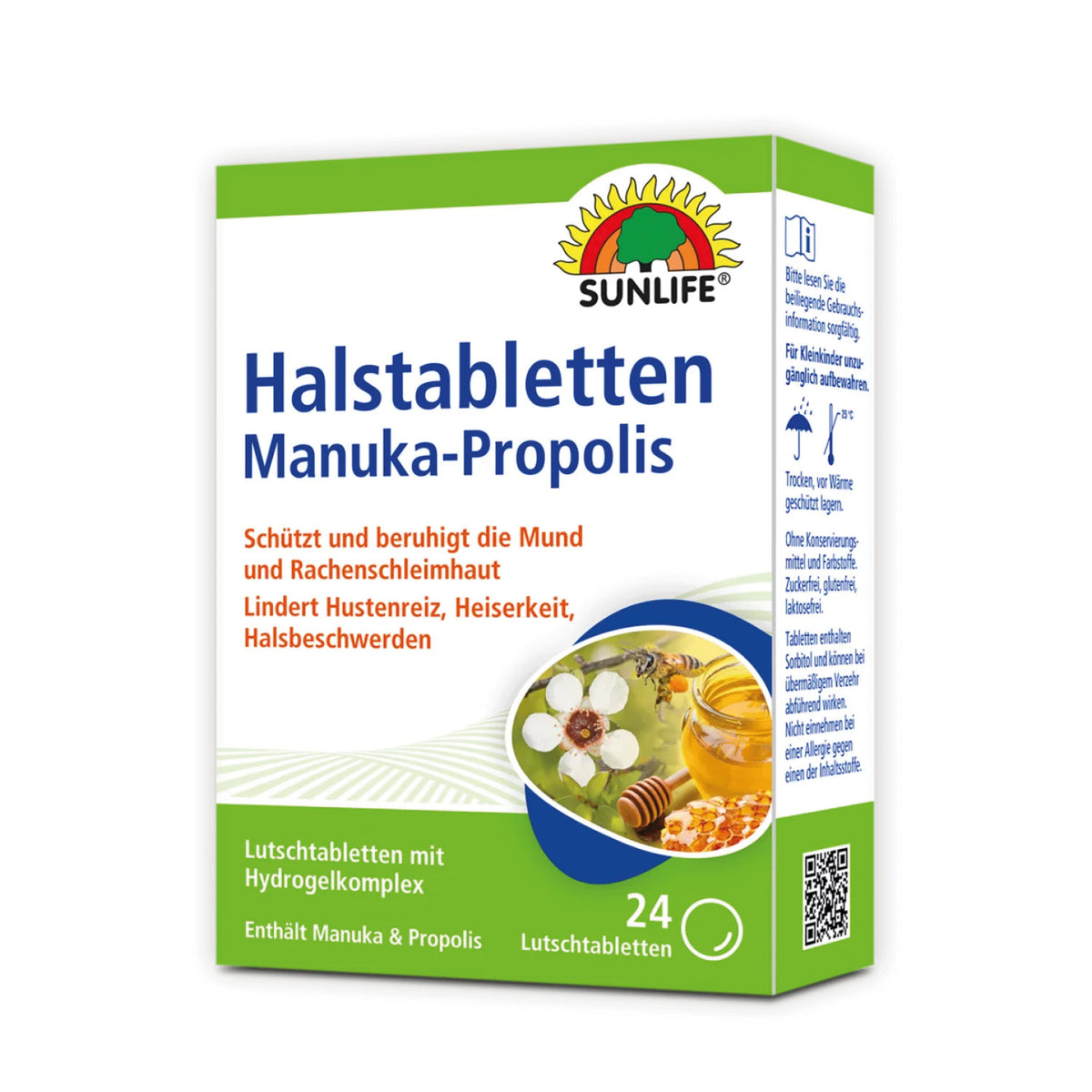 SUNLIFE SUNLIFE® Halstabletten Manuka-Propolis 24 Stk Hustenreiz Heiserkeit Nach Bedarf alle 2 - 3 Stunden eine Tablette lutschen (Bis zu 6 x täglich)