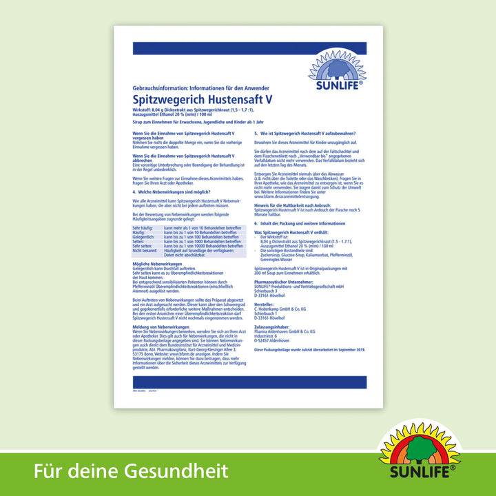 SUNLIFE Spitzwegerich Hustensaft (200 ml)