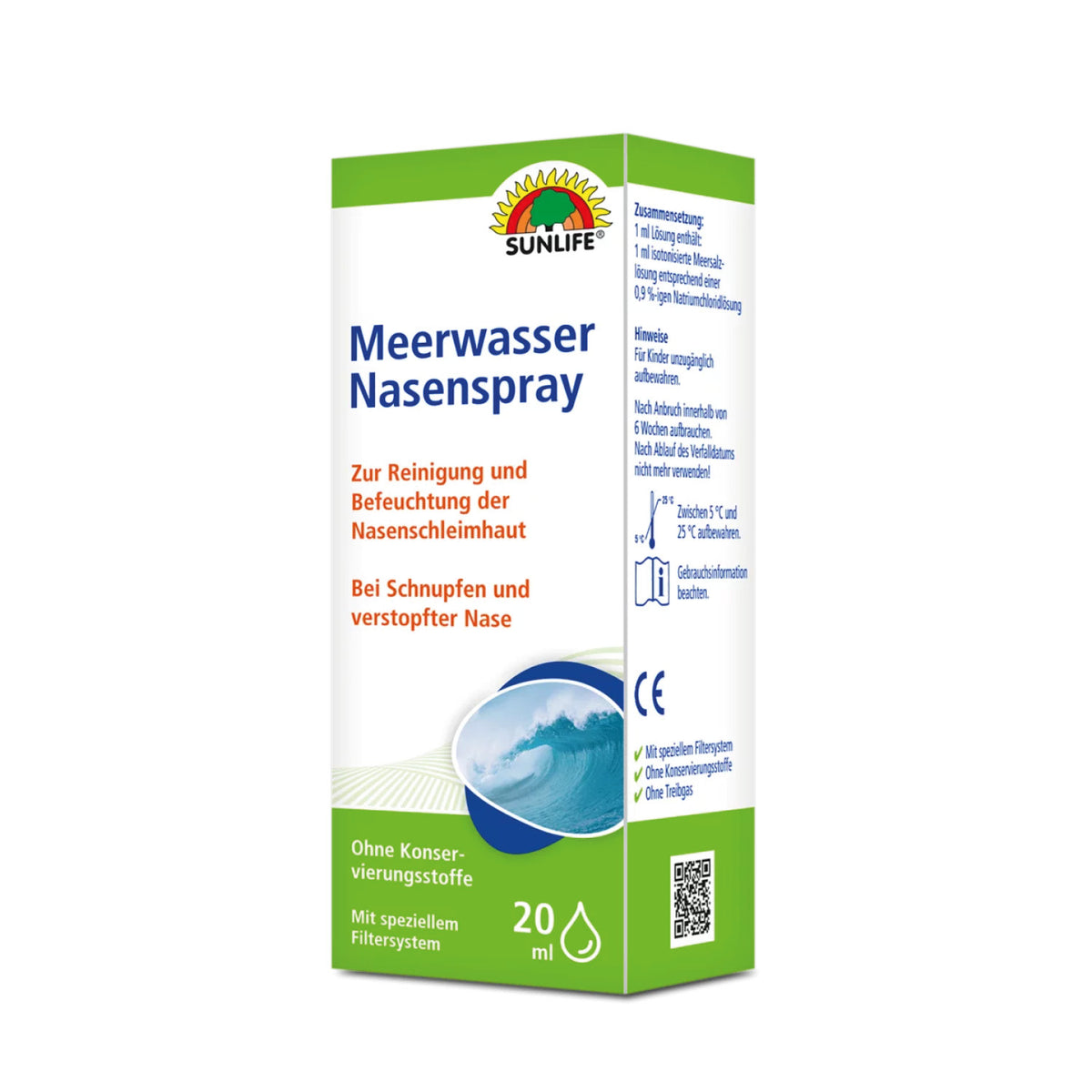 SUNLIFE Nasendusche SUNLIFE® Meerwasser Nasenspray 20 ml Nasenspülung Nasenreinigung