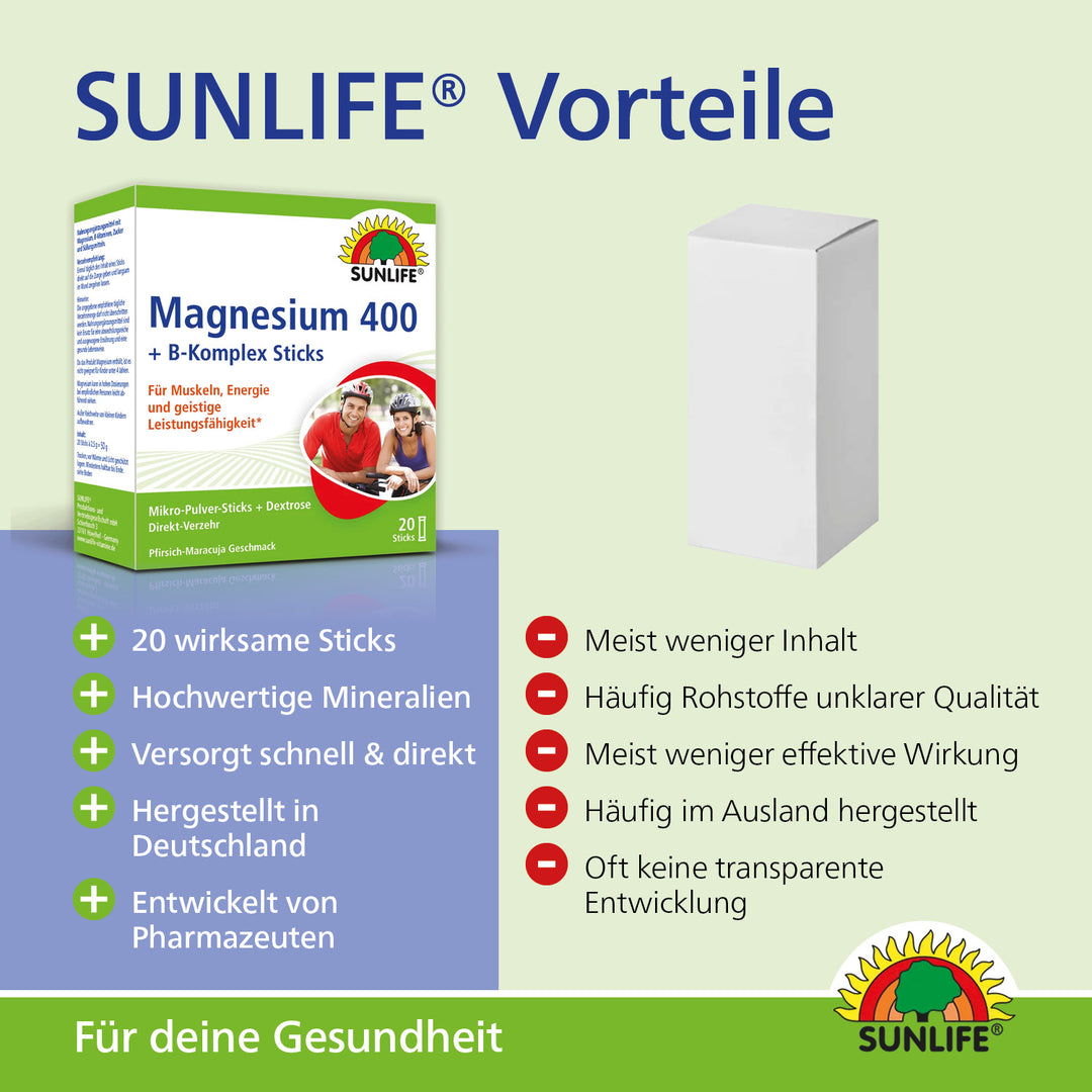 SUNLIFE Magnesium 400 + B-Komplex (20 Sticks)