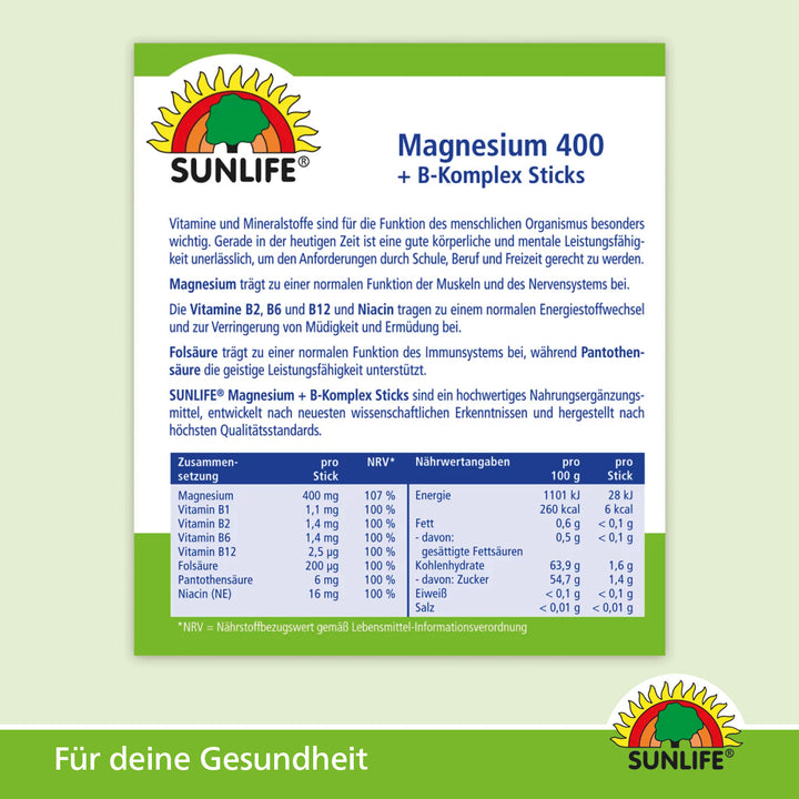 SUNLIFE Magnesium 400 + B-Komplex (20 Sticks)