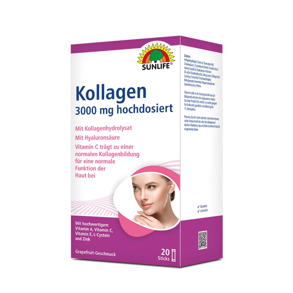SUNLIFE SUNLIFE® Kollagen-Sticks 3000 mg hochdosiert Hyaluronsäure Antiaging 1 x täglich den Inhalt eines Sticks mit 250 ml heißem oder kaltem Wasser übergießen, umrühren und trinken