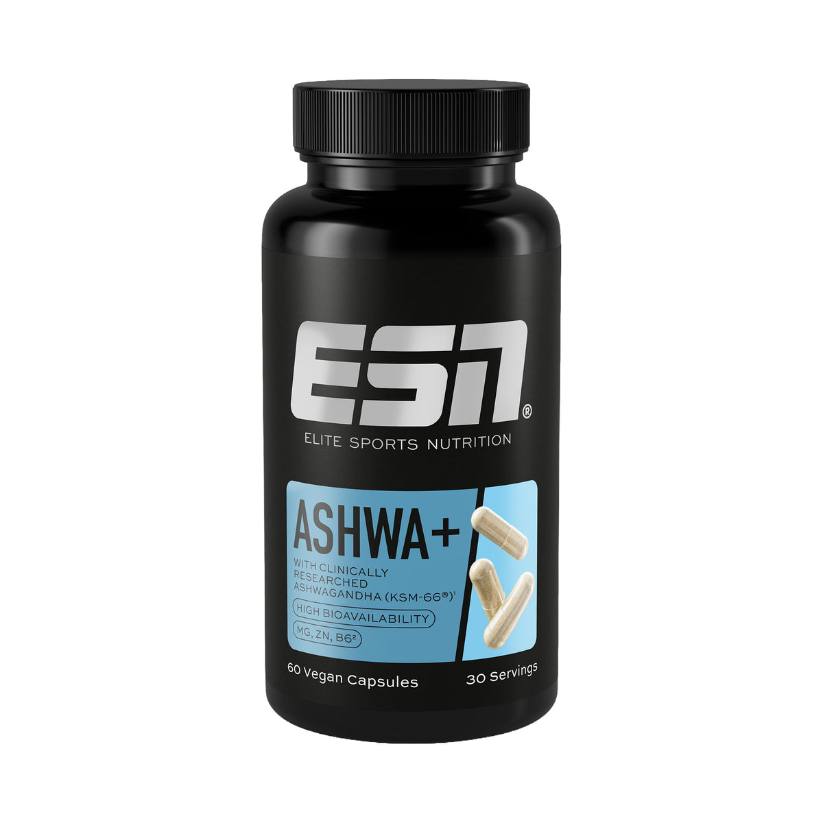 ESN ESN Ashwa Pro, 60 Kapseln, Ashwagandha KSM-66 Kapseln Kapseln, 77,4 g, Mit patentiertem Ashwagandha-Wurzelextrakt KSM-66®