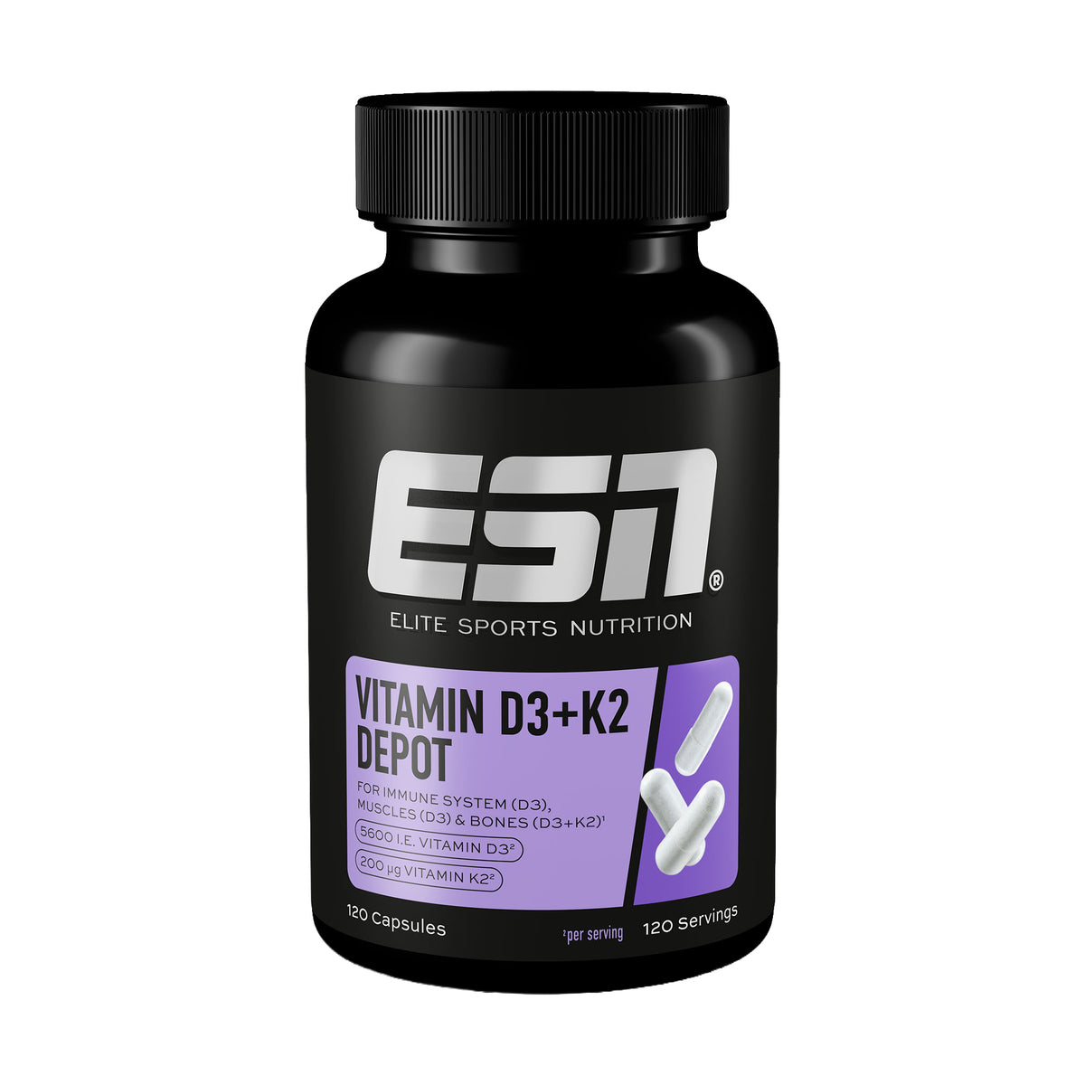 ESN ESN Vitamin D3+K2 120 Kapseln Cholecalciferol + MK-7 Kapseln, 66 g, Vitamin D3 & K2 mit Depot-Wirkung