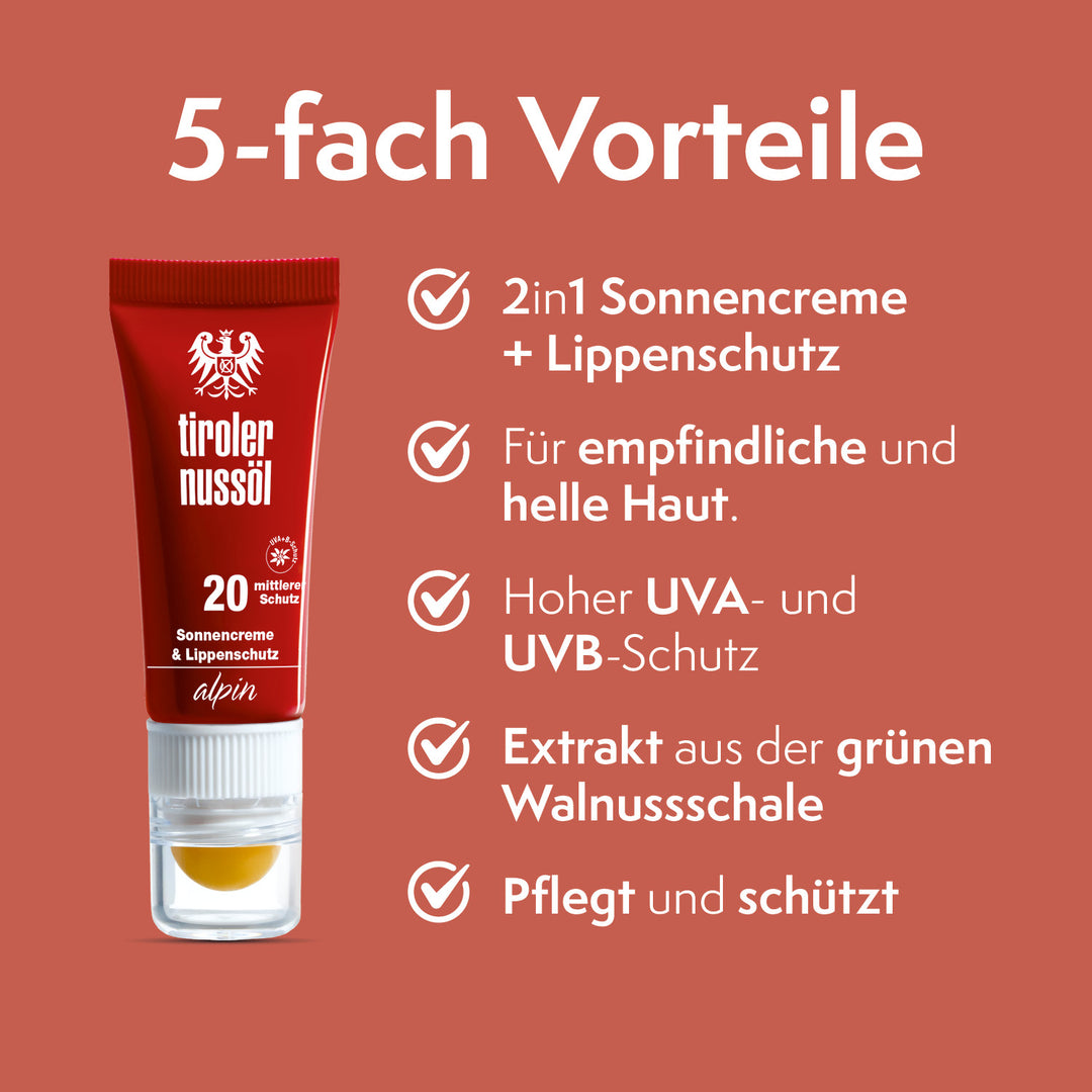 Tiroler Nussöl Alpin Sonnencreme & Lippenschutz LSF 20